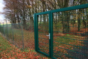 a door with fence borders the property